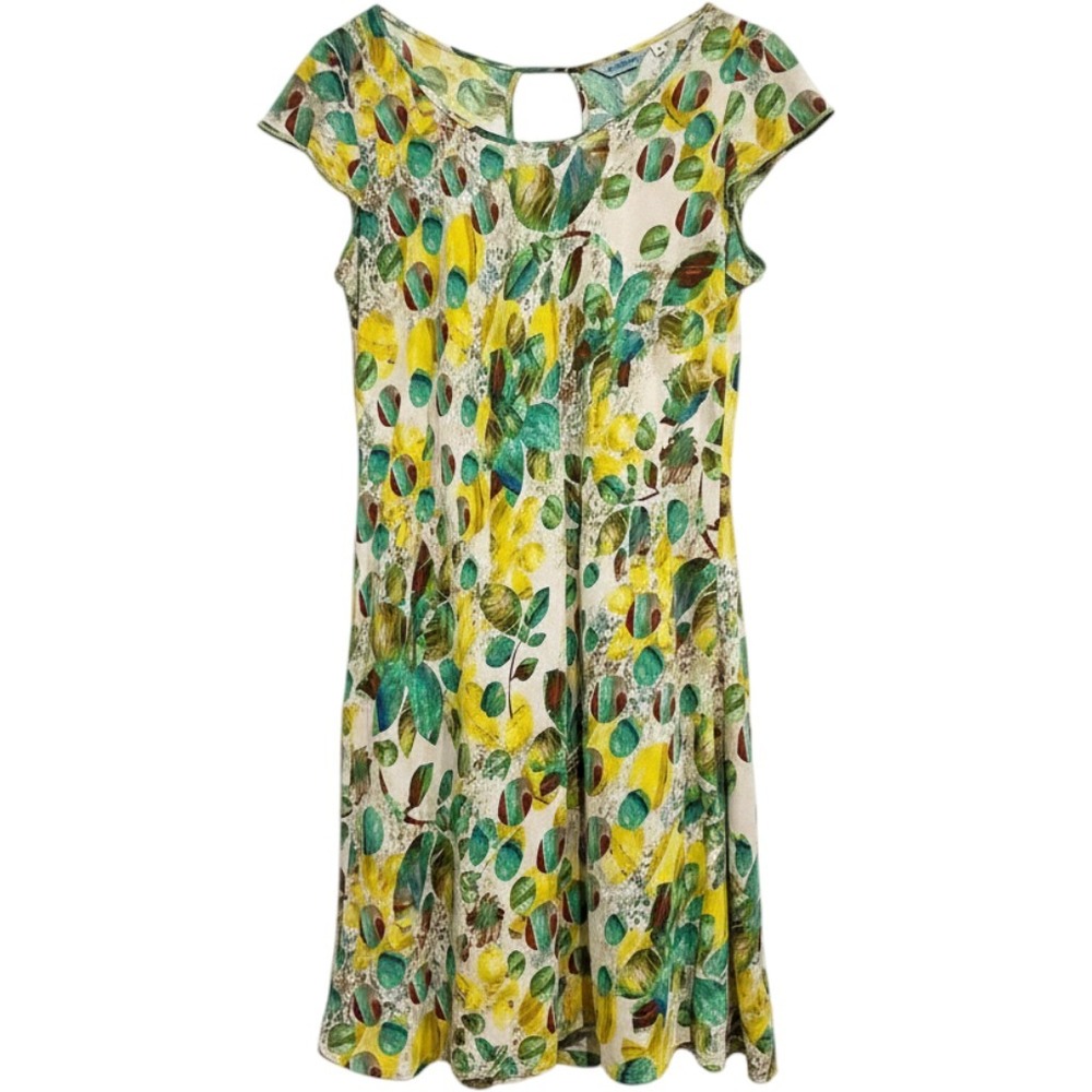 Jams World Lemon Drop Rayon Shift Dress Hawaii Floral Keyhole Back W380-LEDR L